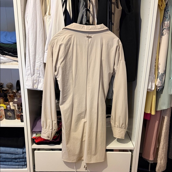 Beige Drawstring Shirt Jacket - Picture 3 of 3